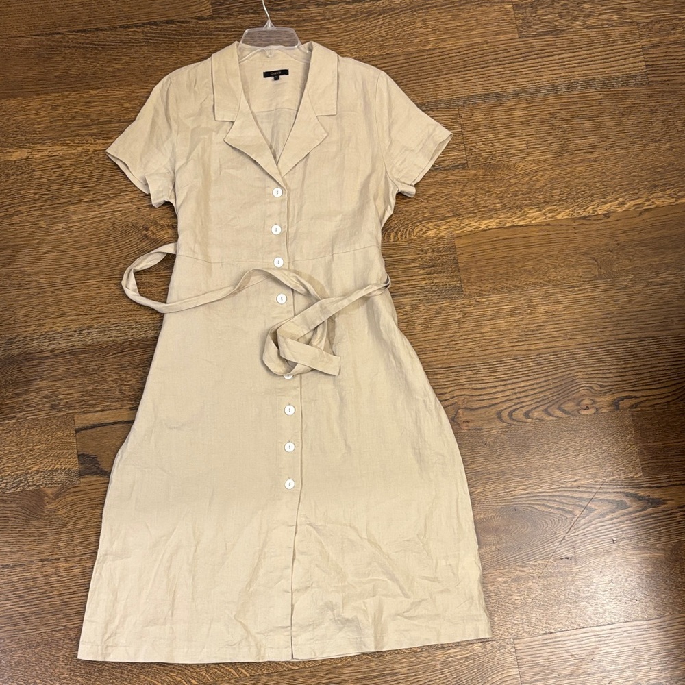 Quince Tan Midi Shirt Dress